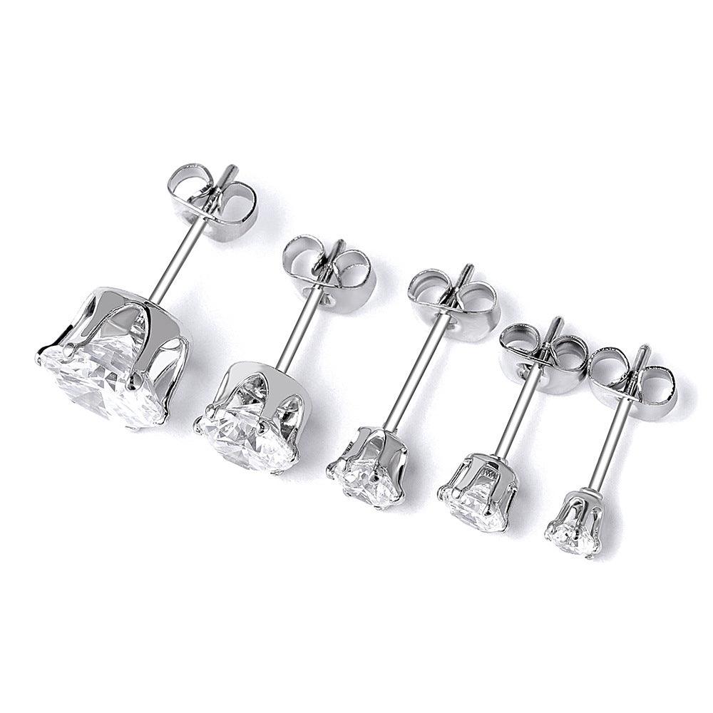 Kirurginteräsnapit, Basic Round Steel Earstuds with CZ -kirkkaat napit