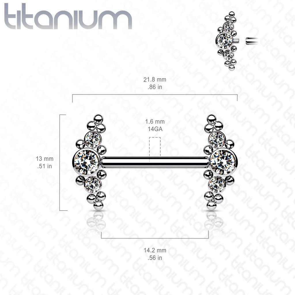 Nännikoru, Titanium Nipple Barbells with Bezel Set CZ Multi