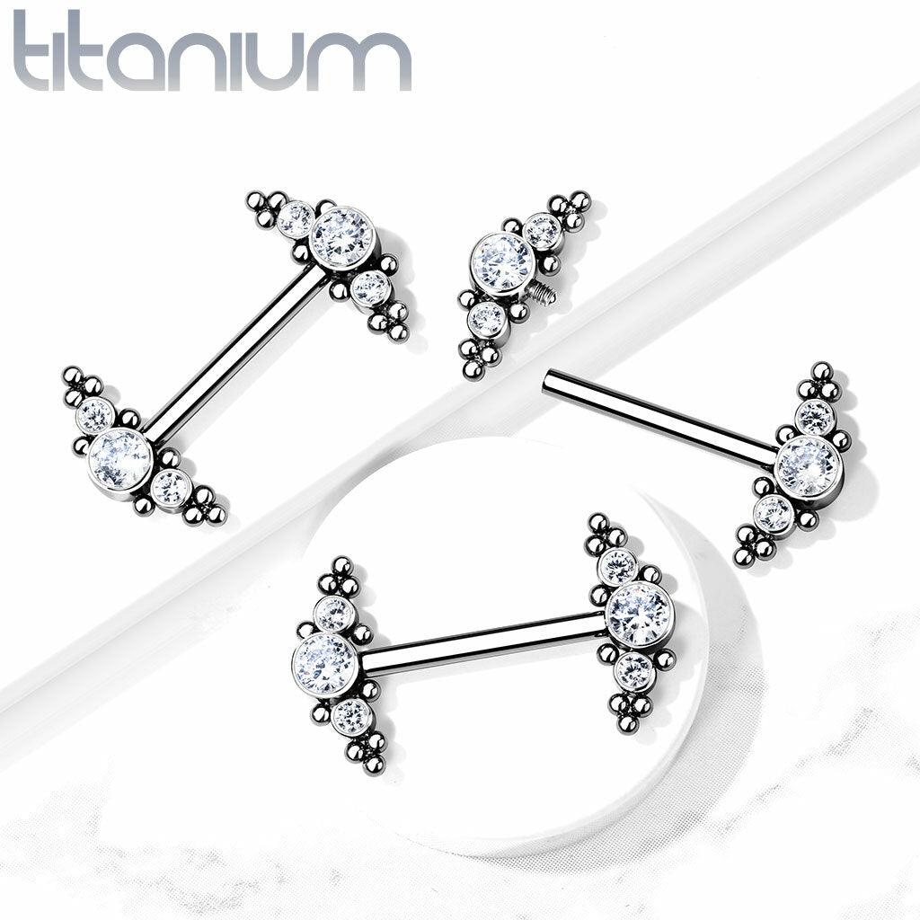 Nännikoru, Titanium Nipple Barbells with Bezel Set CZ