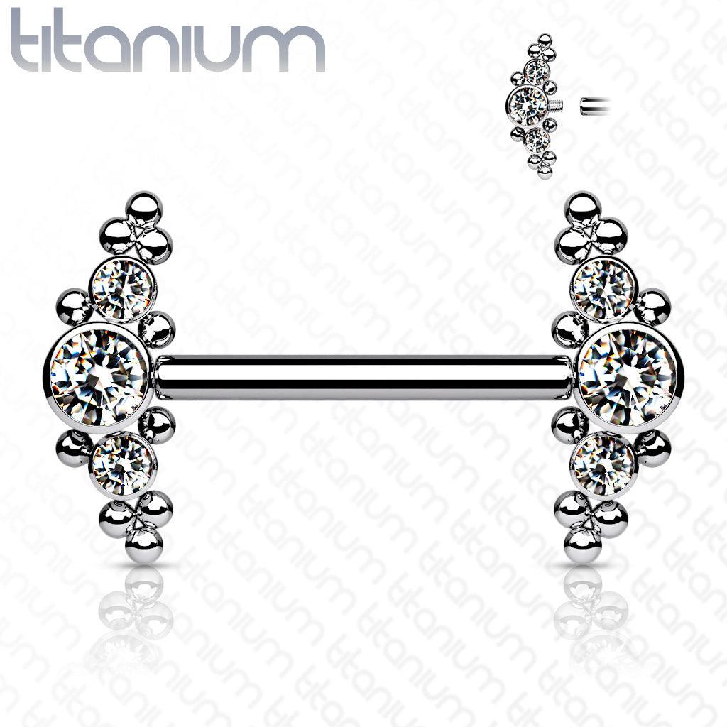 Nännikoru, Titanium Nipple Barbells with Bezel Set CZ