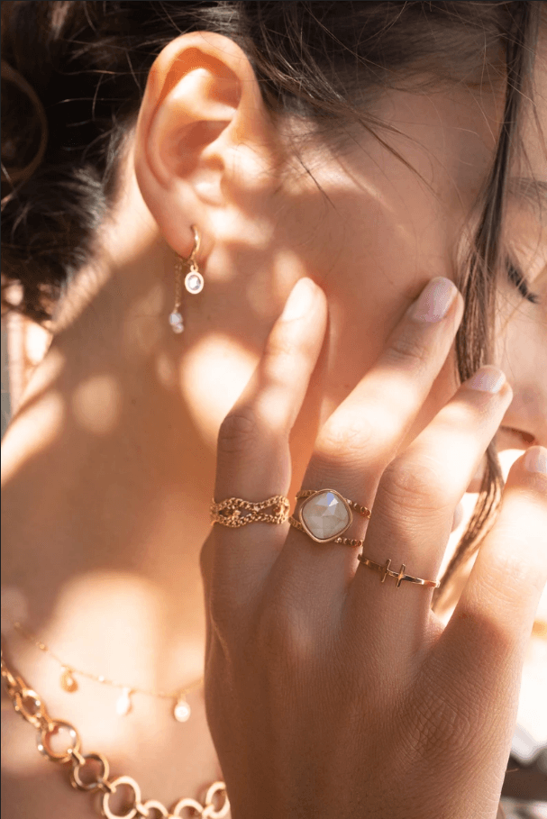 Ring, BOHM PARIS|Bague Léa dorée avec clair crystal