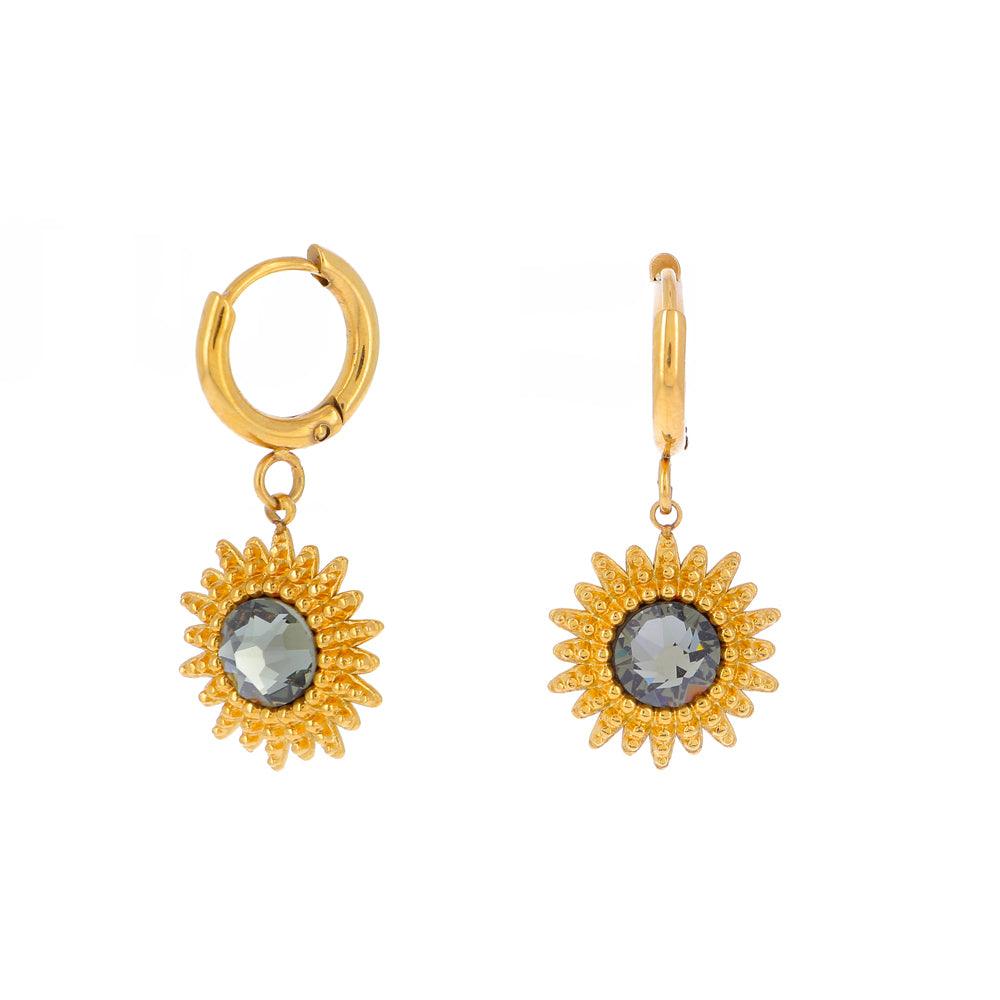 Earrings, BOHM PARIS | Boucles D'oreilles Soleil avec Cristal gris