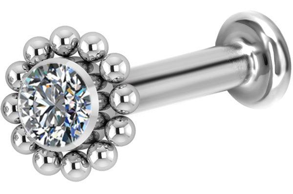 Cartilage/tragus jewelry, Titanium push in labret with clear stone (silver)