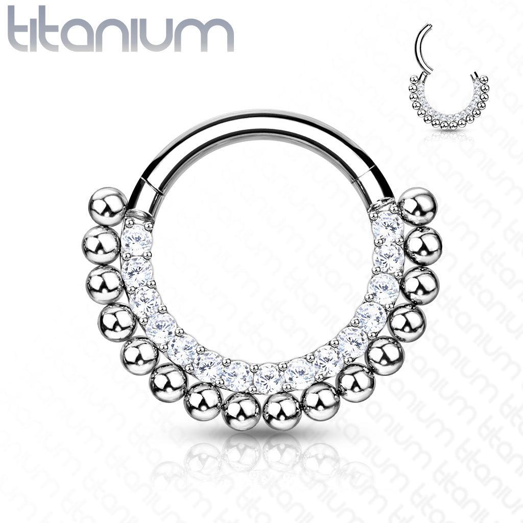 Piercing ring, Titanium Hoop Rings with Lined CZ and Balls