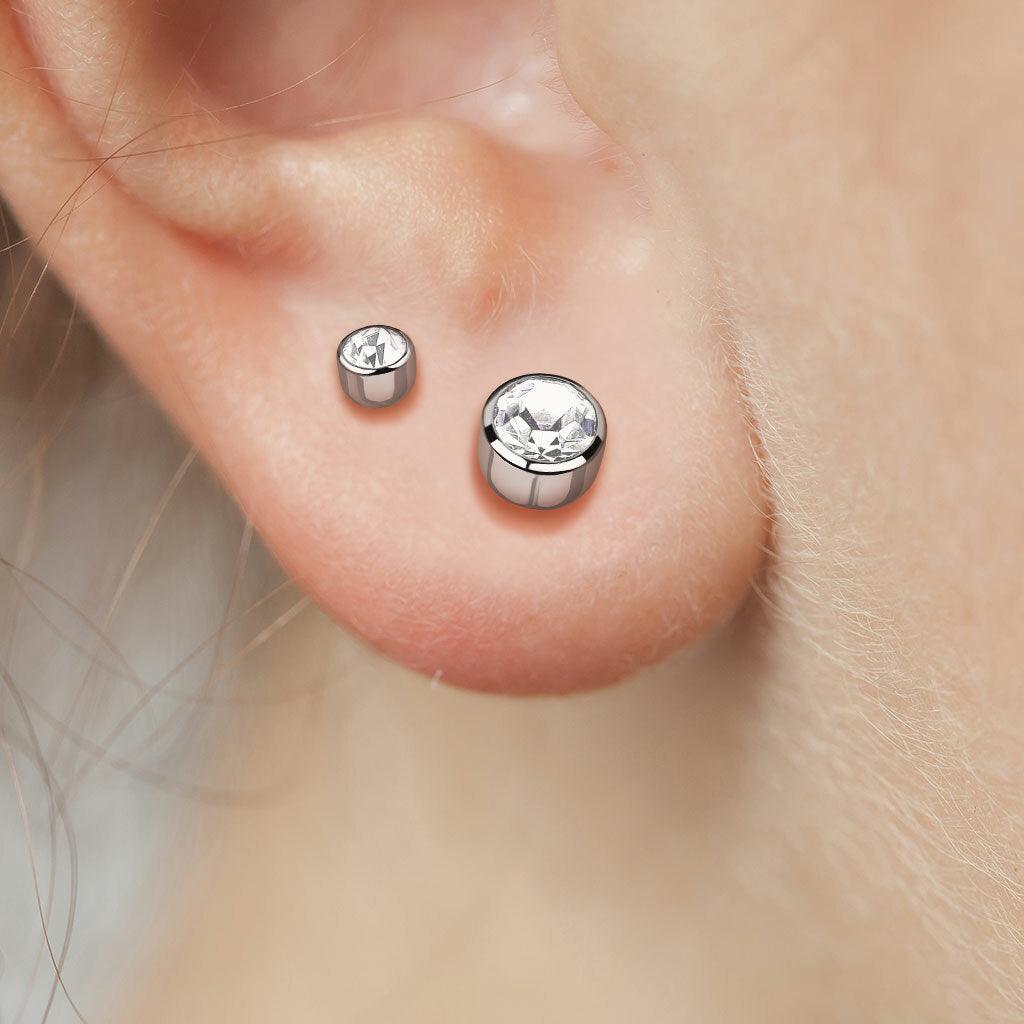 Titanium Stud Earrings, Round Titanium Cubic Zirconia