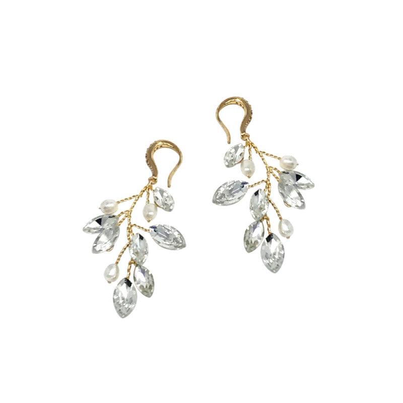 Crystal Earrings, ATHENA BRIDAL|Natural Pearl Twine Earrings in gold
