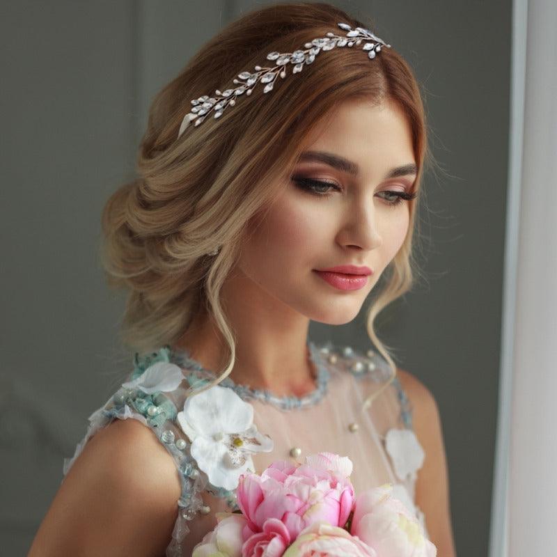 Hair ornament, ATHENA BRIDAL|Crystal Hair Vine with Natural Pearls (Silver)