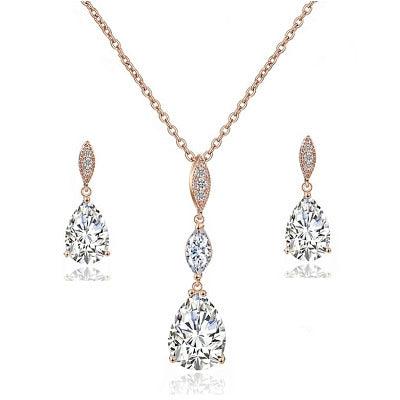Kristallikorusetti, ATHENA BRIDAL|Classic Rosegold Teardrop Set