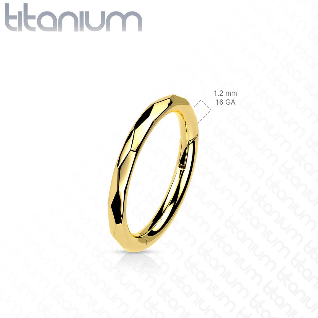 Piercing ring, Implant Grade Titanium Faceted Side Hoops in Gold