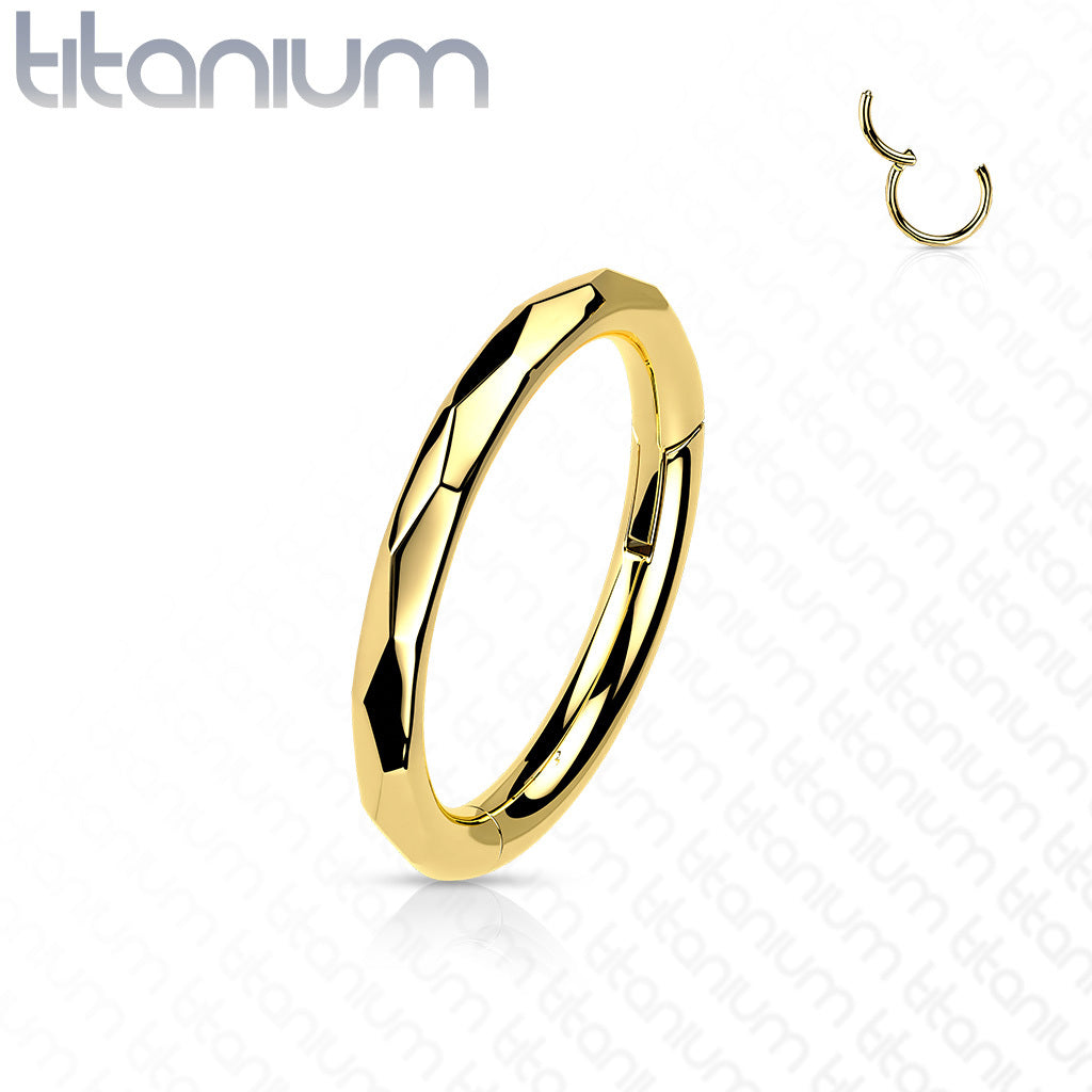 Piercing ring, Implant Grade Titanium Faceted Side Hoops in Gold