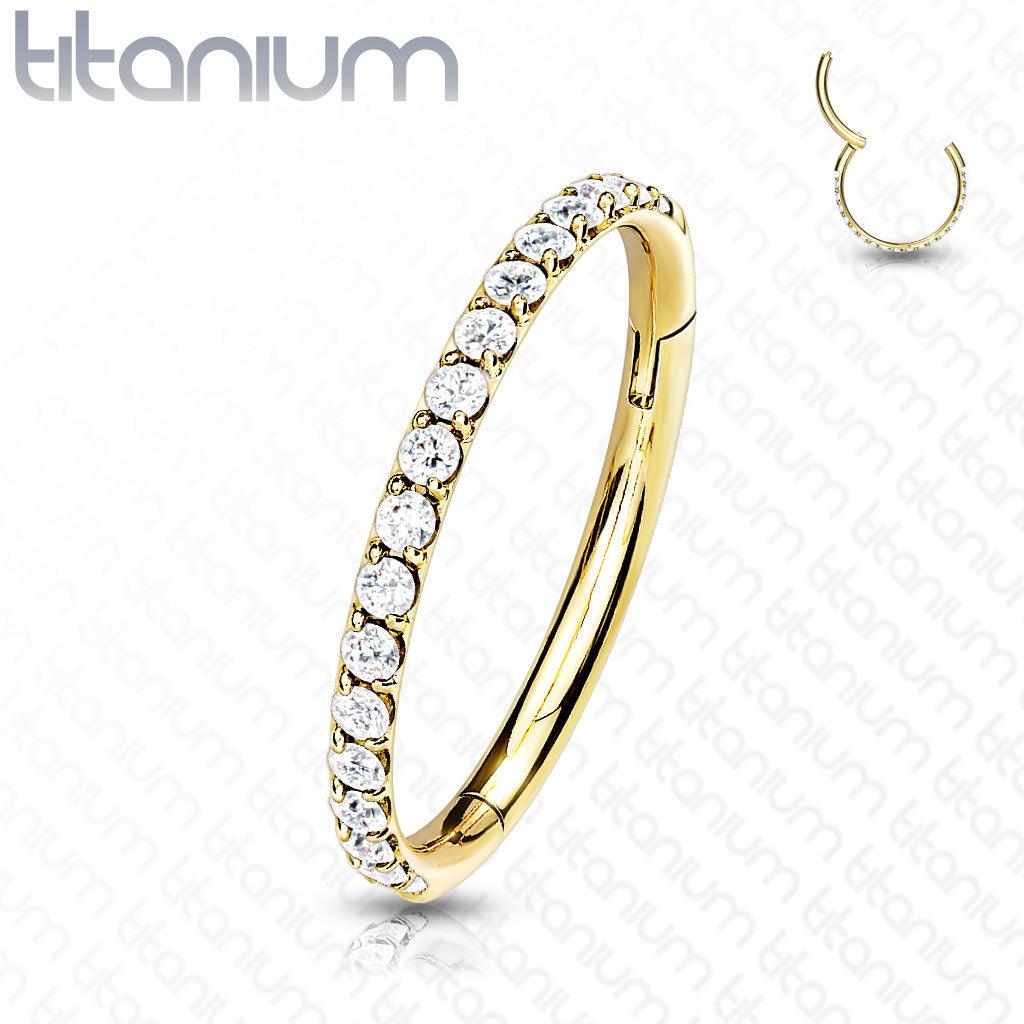 Piercing ring 1mm, Titanium Crystal Edge – titanium clicker with microcrystals (gold)