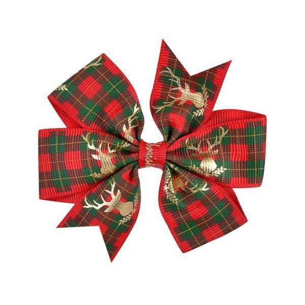 Hair clip|SUGAR SUGAR, Christmas Bowtie in Green &amp; Red Tartan