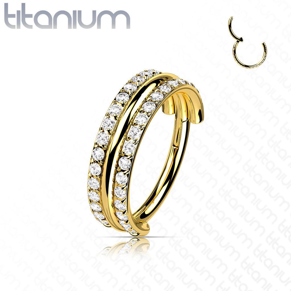 Piercing Ring, Titanium Outward Facing CZ in Gold