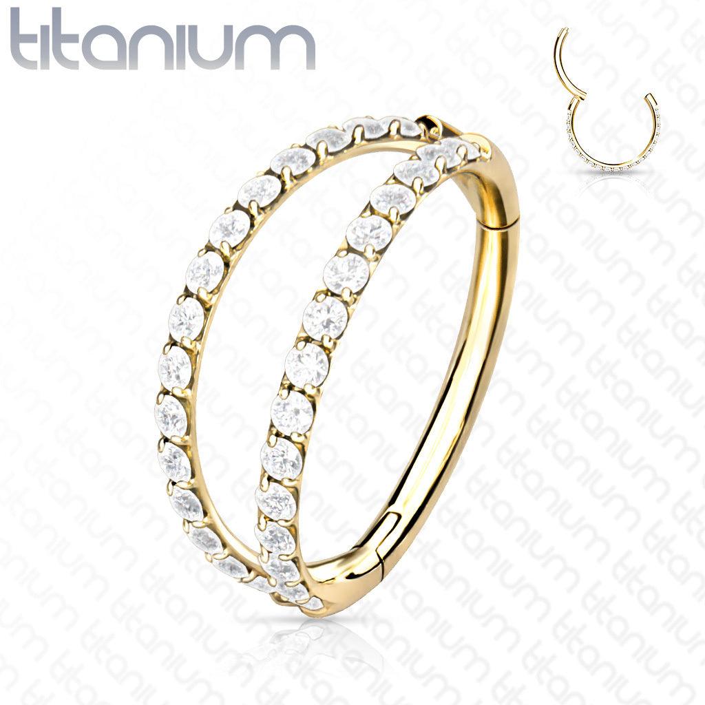 Lävistysrengas, Titanium Double CZ Line in Gold -kaksirivinen rengas