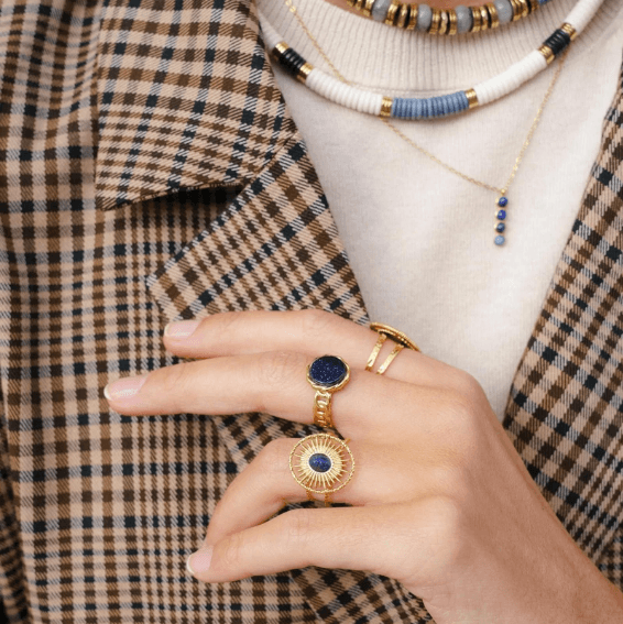 Ring, BOHM PARIS|Bague Luce -dorée avec pierre de sable bleu