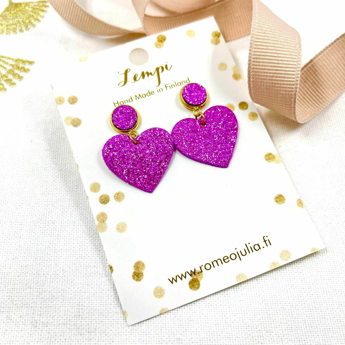 LEMPI earrings, Hearts (button, lilac pink)