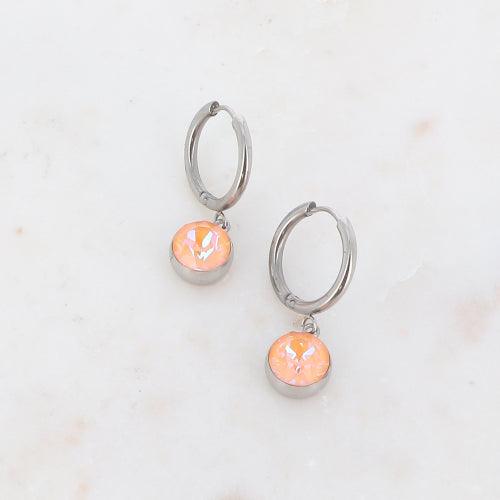 Earrings, BOHM PARIS|Boucles Silas avec crystal peach -rhodium