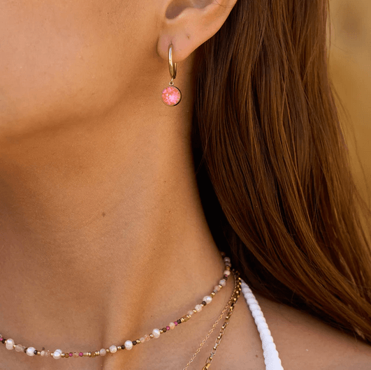 Earrings, BOHM PARIS|Boucles Silas avec crystal peach -rhodium