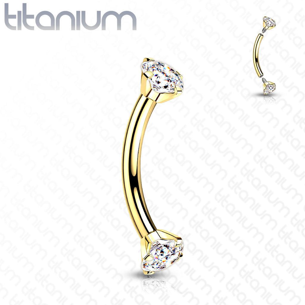 Curved barbell 1.2mm, Titanium CZ Curved Barbell in Gold