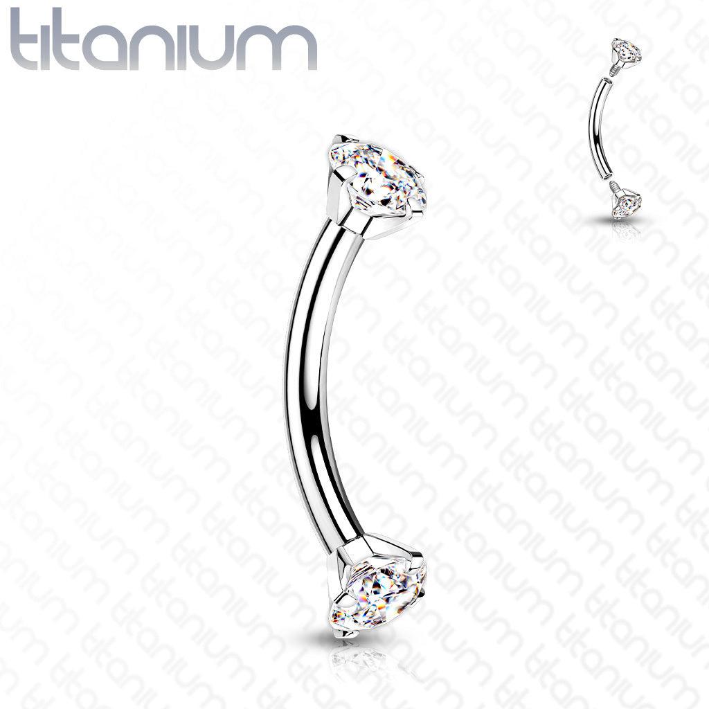 Curved barbell 1.2mm, Titanium CZ Curved Barbell (silver)