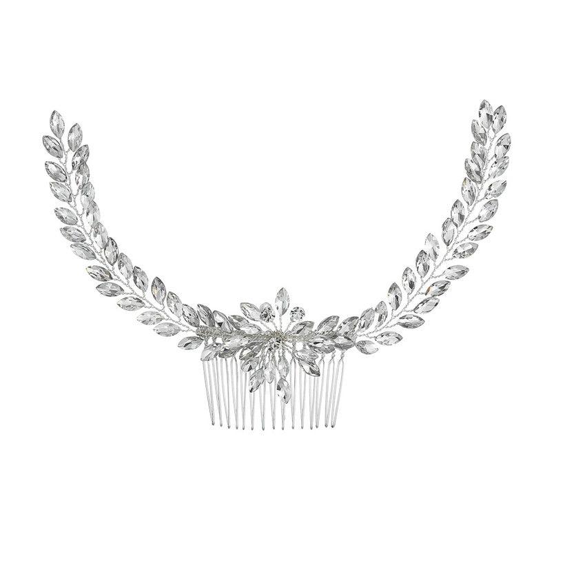 Hair ornament, ROMANCE|Penelope -silver-tone clear stone hair ornament