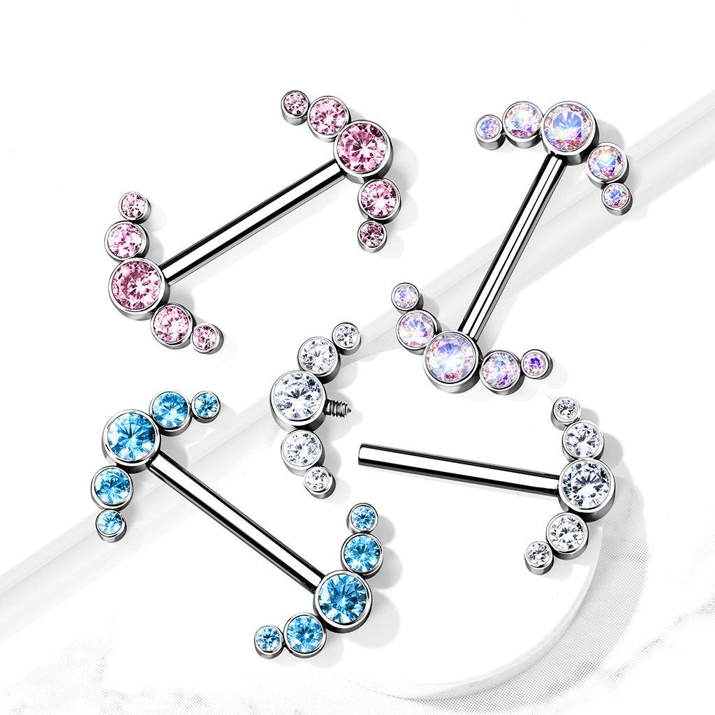 Nännikoru, Titanium Barbells with 5 Bezel Set CZ in Turqoise