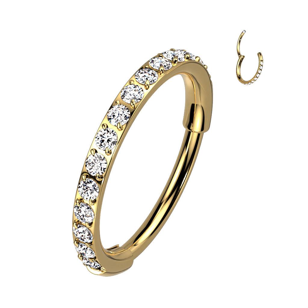 Lävistysrengas 0,8mm, Titanium Gold CZ -kivellinen titaaniclicker