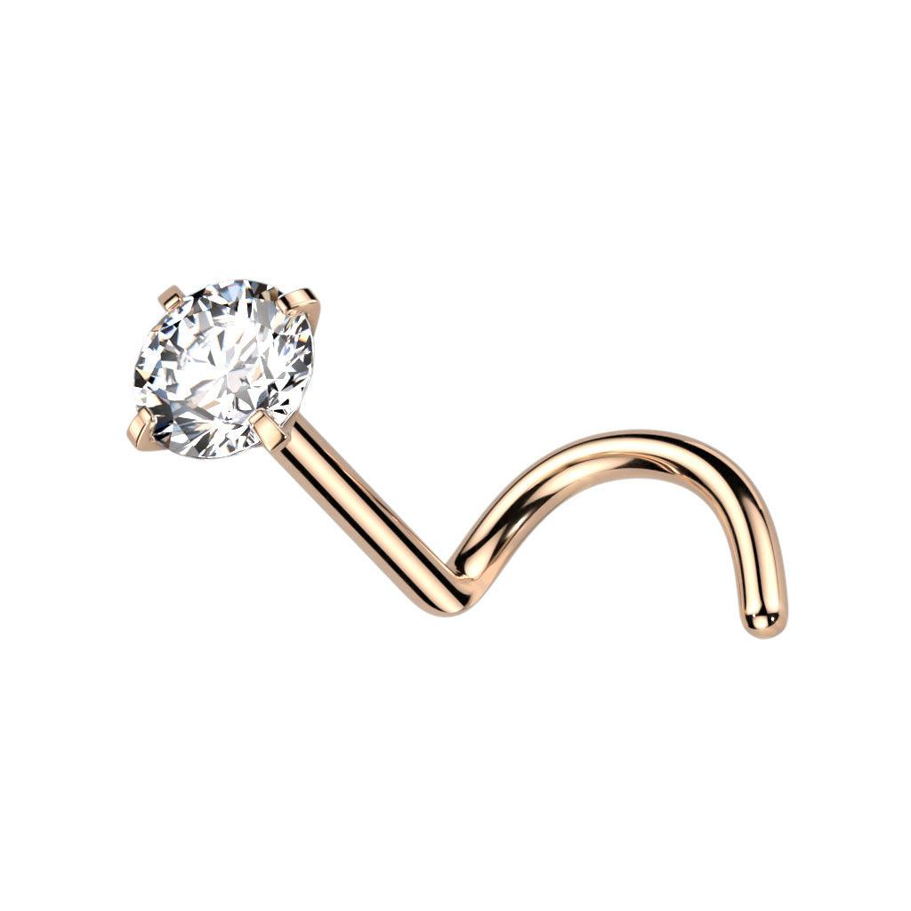 Nenänappi 0,8mm, Titanium Rosegold 2.5mm CZ  -ruusukulta nenäkoru