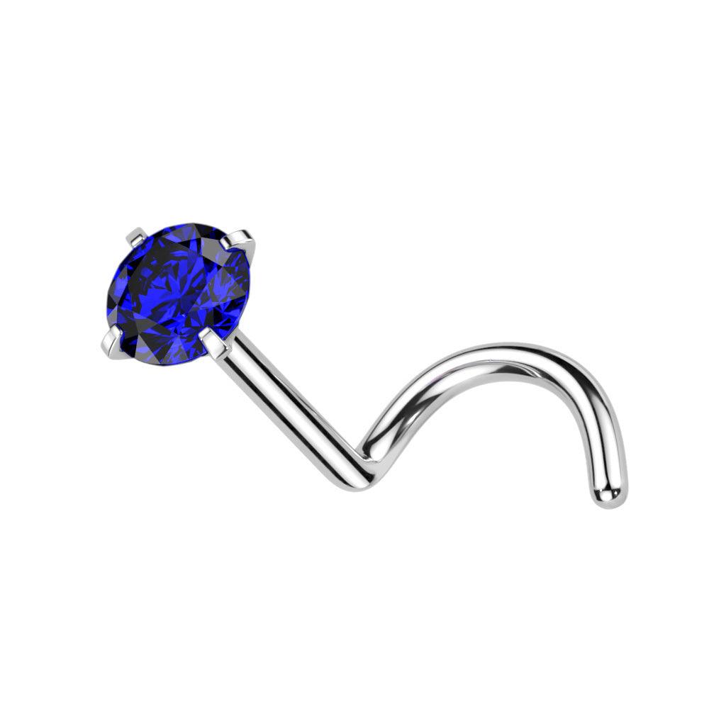 Nenänappi 0,8mm, Titanium 2mm CZ  -titaaninen nenäkoru (sininen)