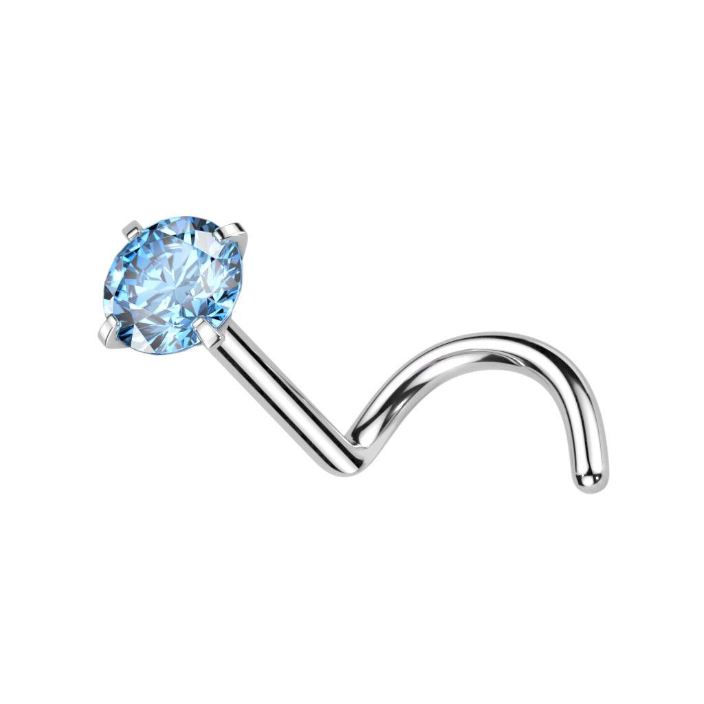 Nenänappi 1mm, Titanium 2mm CZ  -titaaninen nenäkoru (turkoosi)