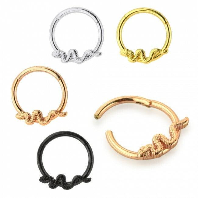Lävistysrengas 1,2mm, Snake Hoop -käärme clicker (hopea)