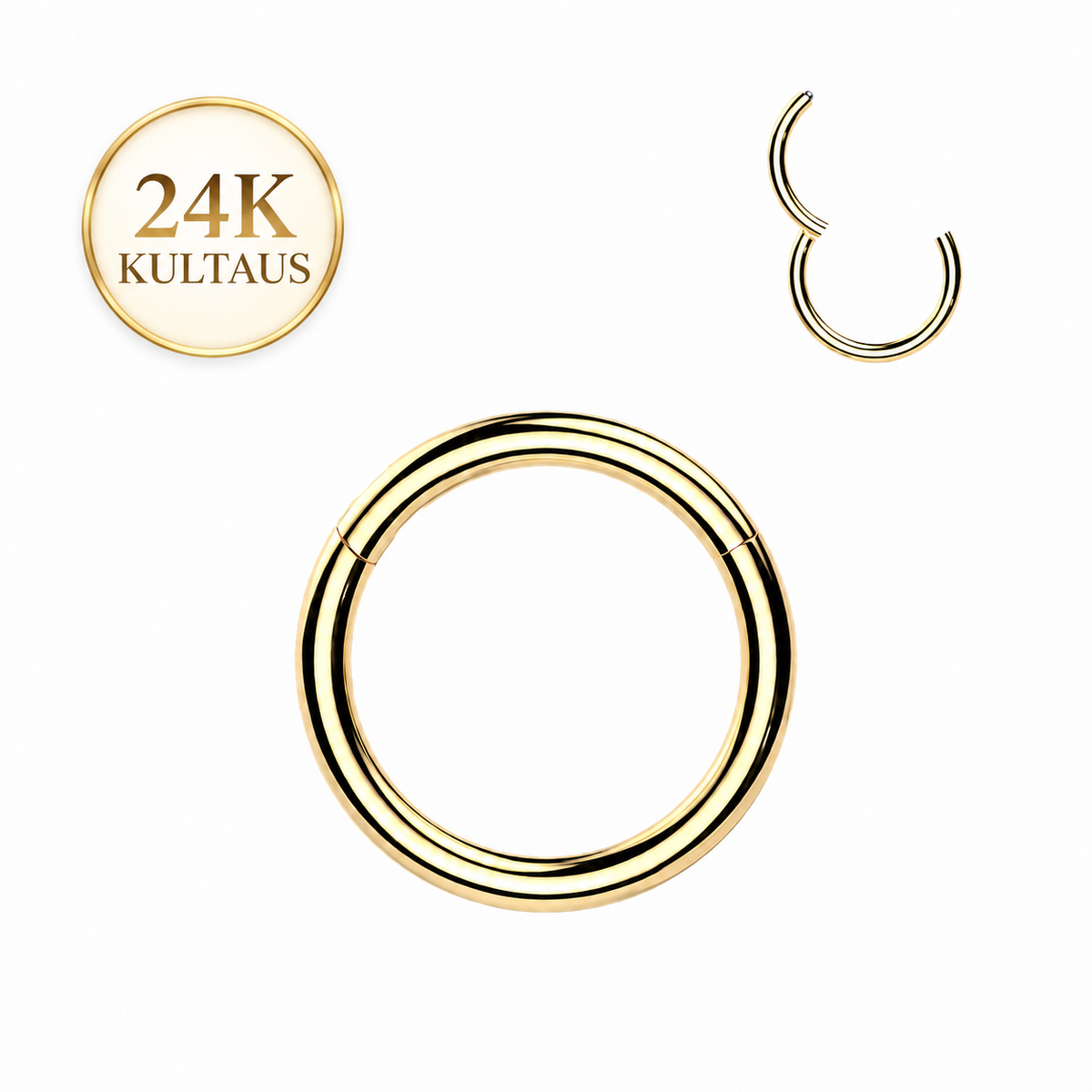 24K kullattu titaaninen lävistysrengas 1,2 mm, Velary – clicker