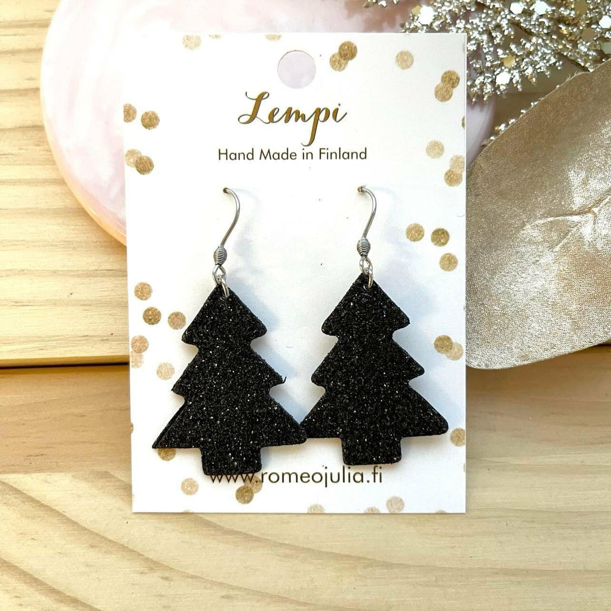 LEMPI earrings, Christmas tree (black glitter)