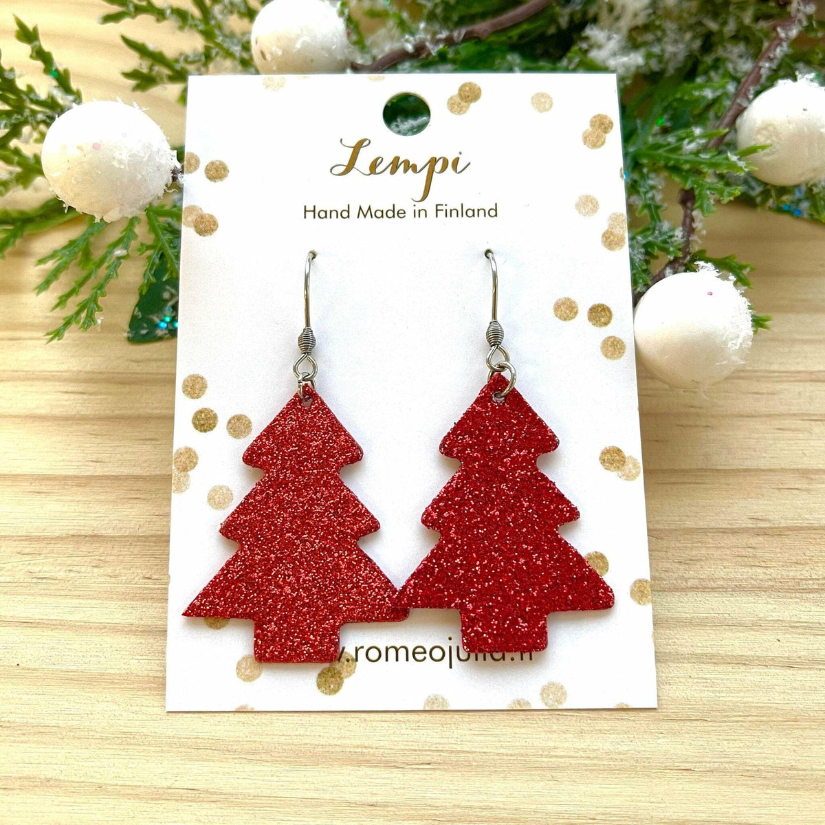 LEMPI-korvakorut, Joulukuusi (punainen glitter)