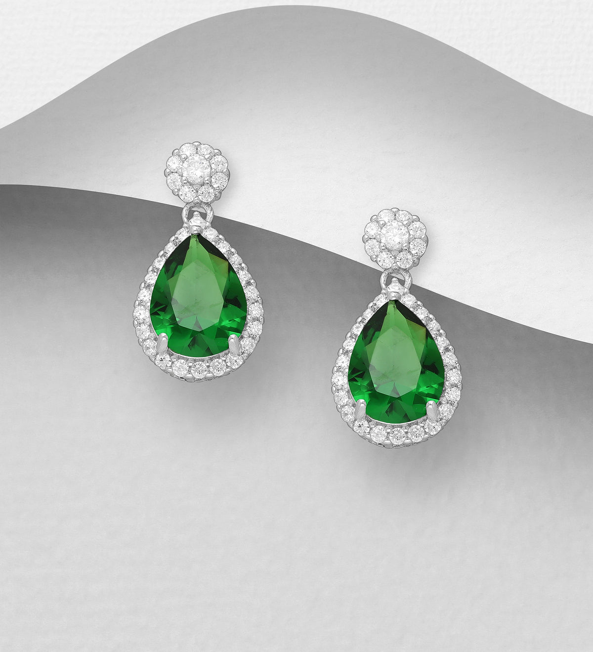 PREMIUM COLLECTION|Pisara silver earrings with green stone