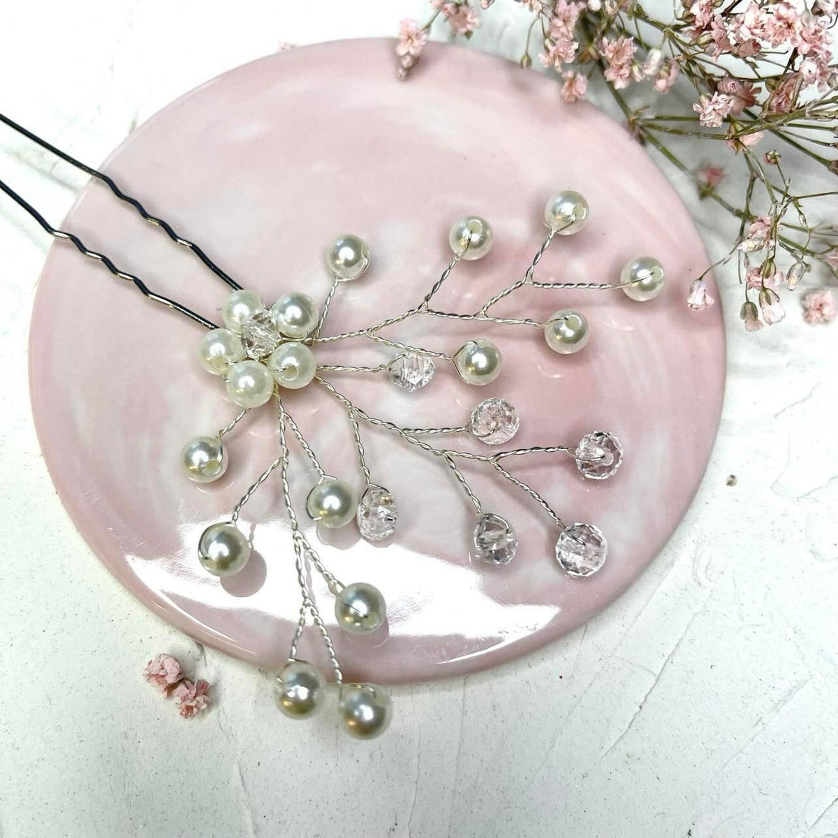 Hair ornament|ROMANCE, Flora -stylable silver-colored hair ornament with pearl