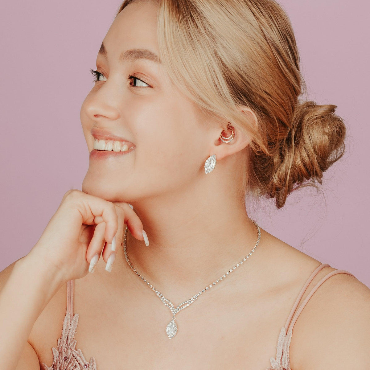Rhinestone necklace, ROMANCE|Emily -silver-colored party necklace