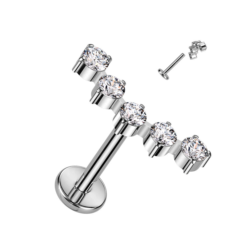 Titanium cartilage/tragus jewelry, Curved CZ labret (silver)