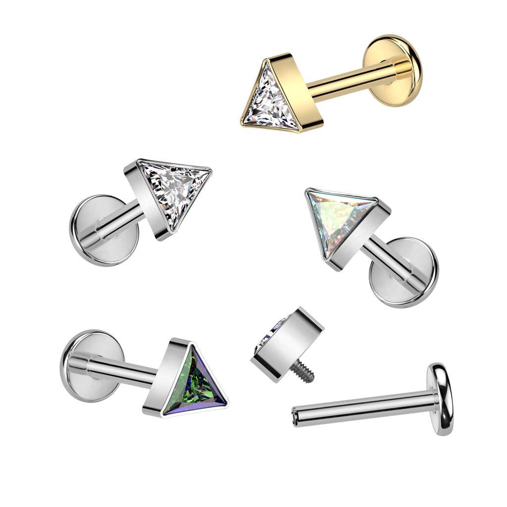 Titanium cartilage/tragus jewelry, CZ Triangle sparkling labret (gold)