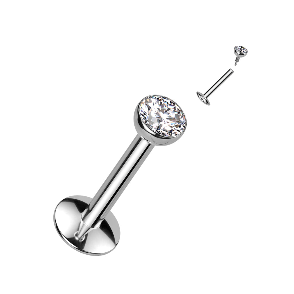Titanium labret, CZ Convex Basic glitter labret with 3mm ball (silver)