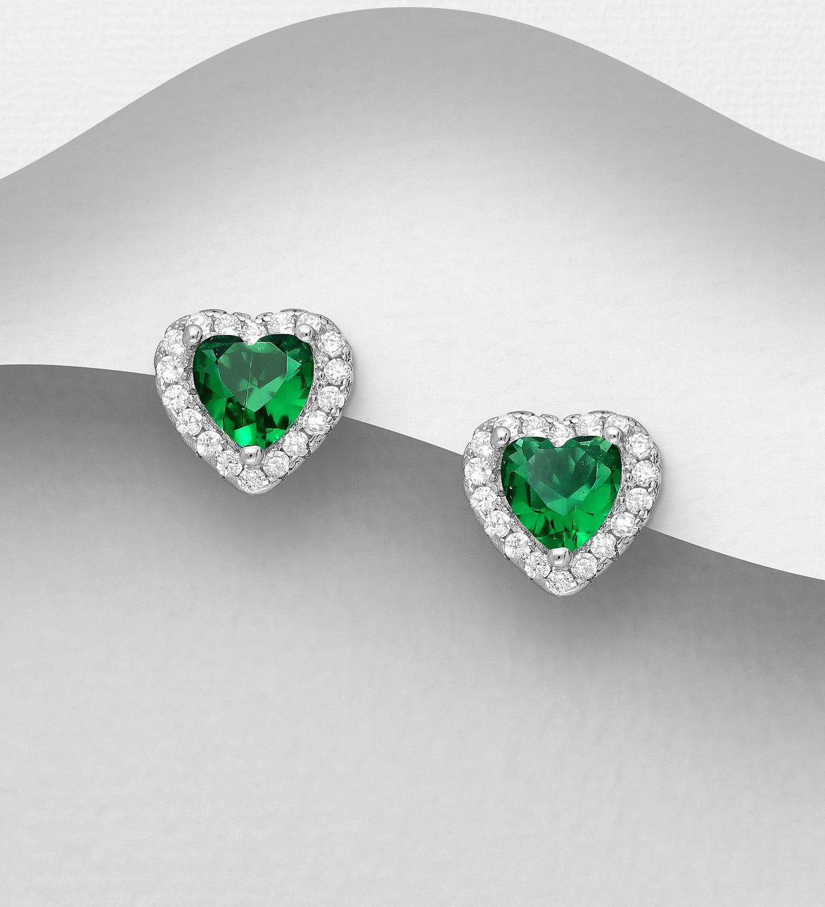 PREMIUM COLLECTION|Olivia silver green heart earrings