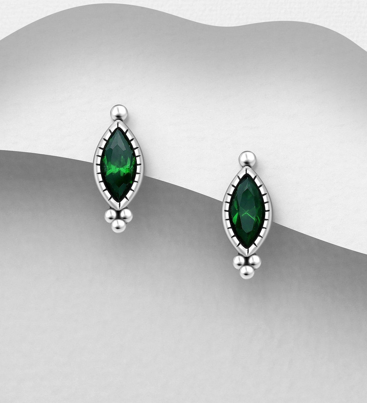 PREMIUM COLLECTION|Irene silver-tone dark green stud earrings