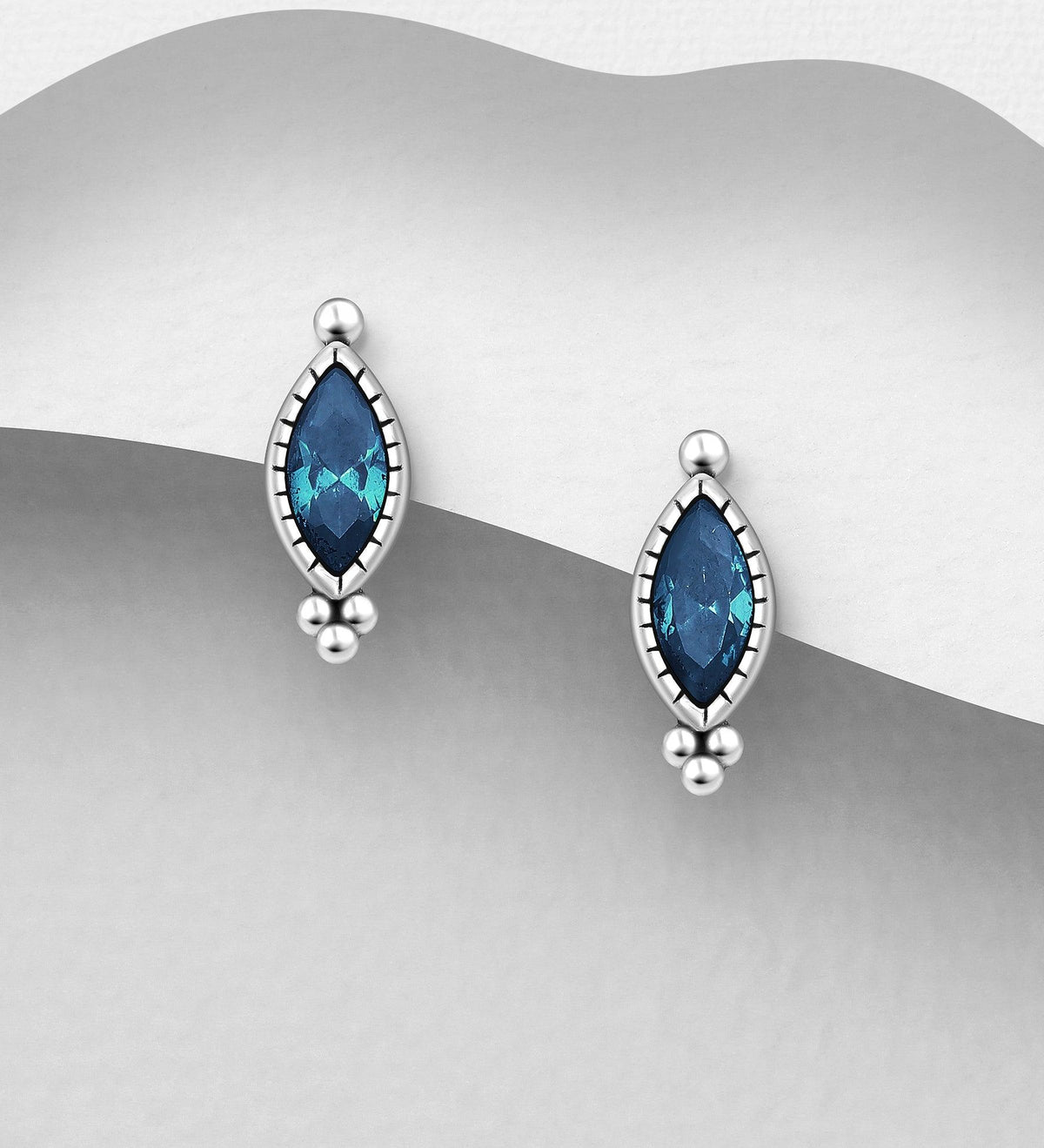 PREMIUM COLLECTION|Irene silver-tone dark blue stud earrings