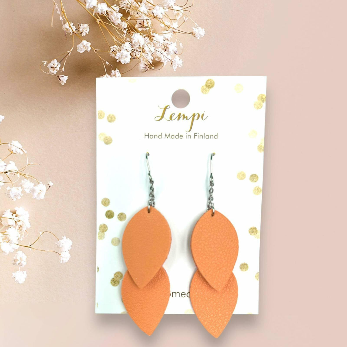 LEMPI earrings, Delicate Leaves (peach/steel)