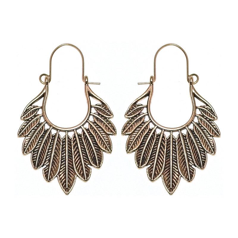 FRENCH RIVIERA|Piper - bohemian antique gold hanger feather earrings