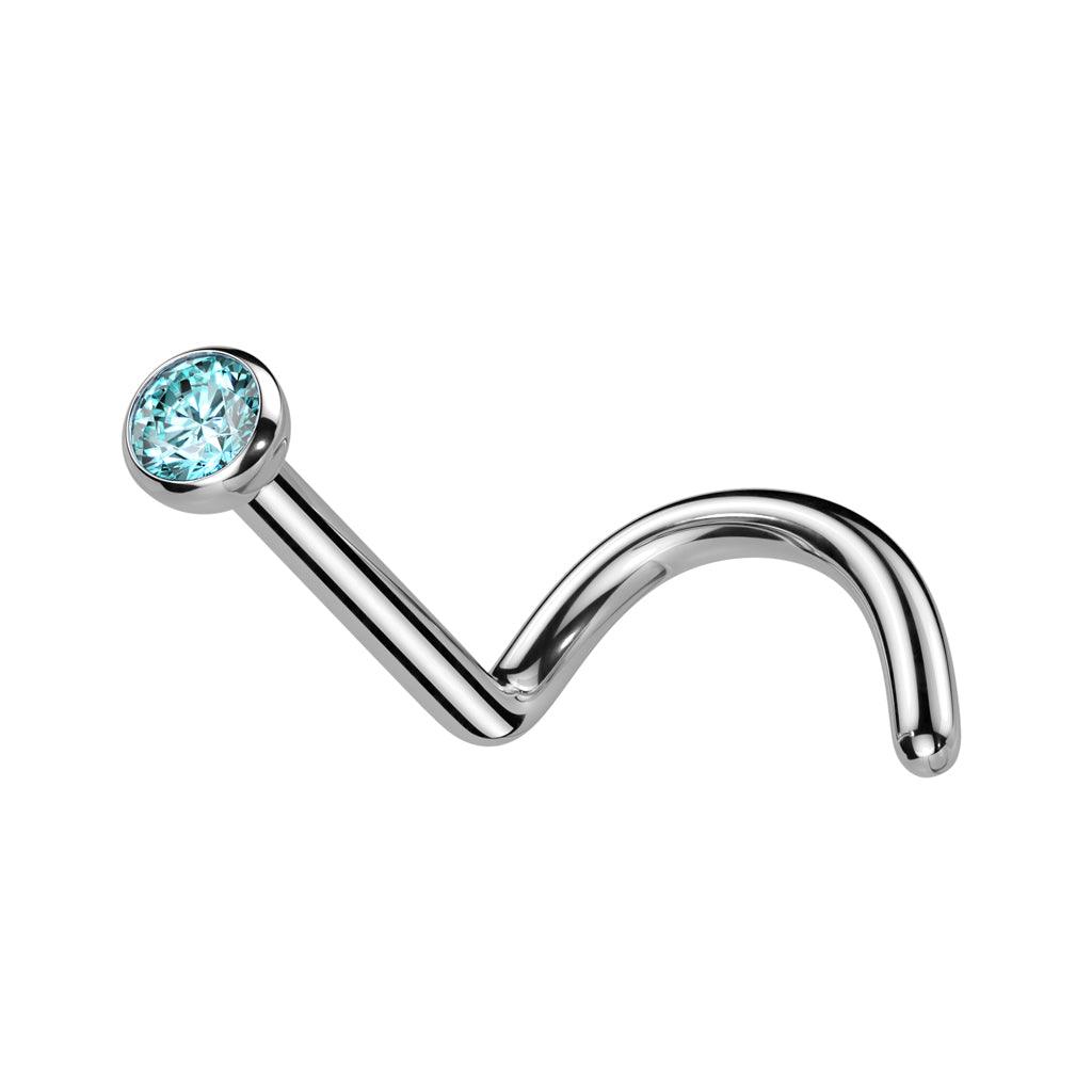 Nenänappi 0,8mm, Titanium 2mm Prong CZ  -titaaninen turkoosi nenäkoru