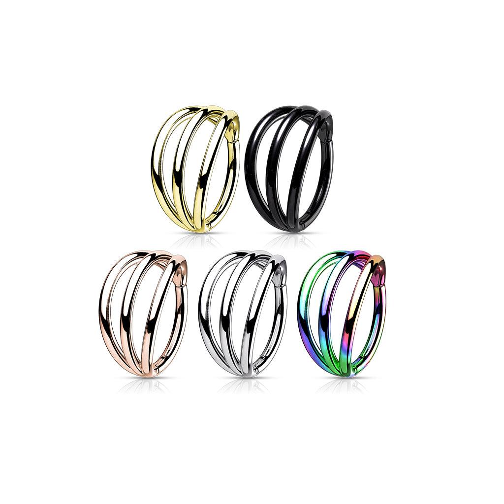 Lävistysrengas 1,2mm, Titanium Triple Hoop -monivärinen clicker rengas