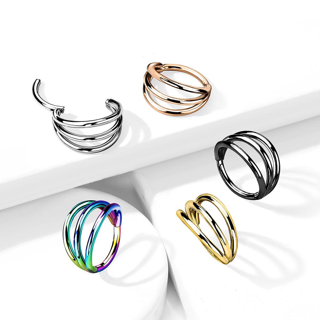 Lävistysrengas 1,2mm, Titanium Triple Hoop -monivärinen clicker rengas