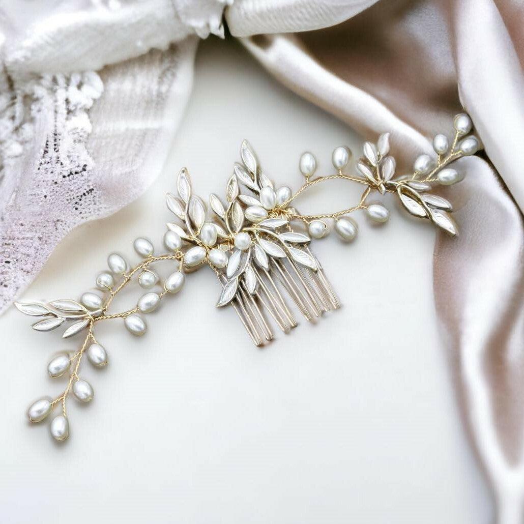 ROMANCE, Elodie -gold-colored vine-like hair ornament with pearls