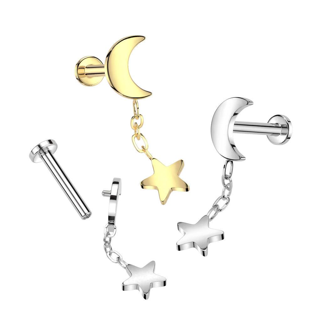 Rustokoru/traguskoru, Crescent Star Dangle -titaaninen labret